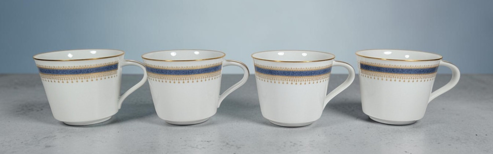 Noritake Blue Dawn 6611 Set of 4 Coffee Cups 2 3/4” Japan Gold Trim